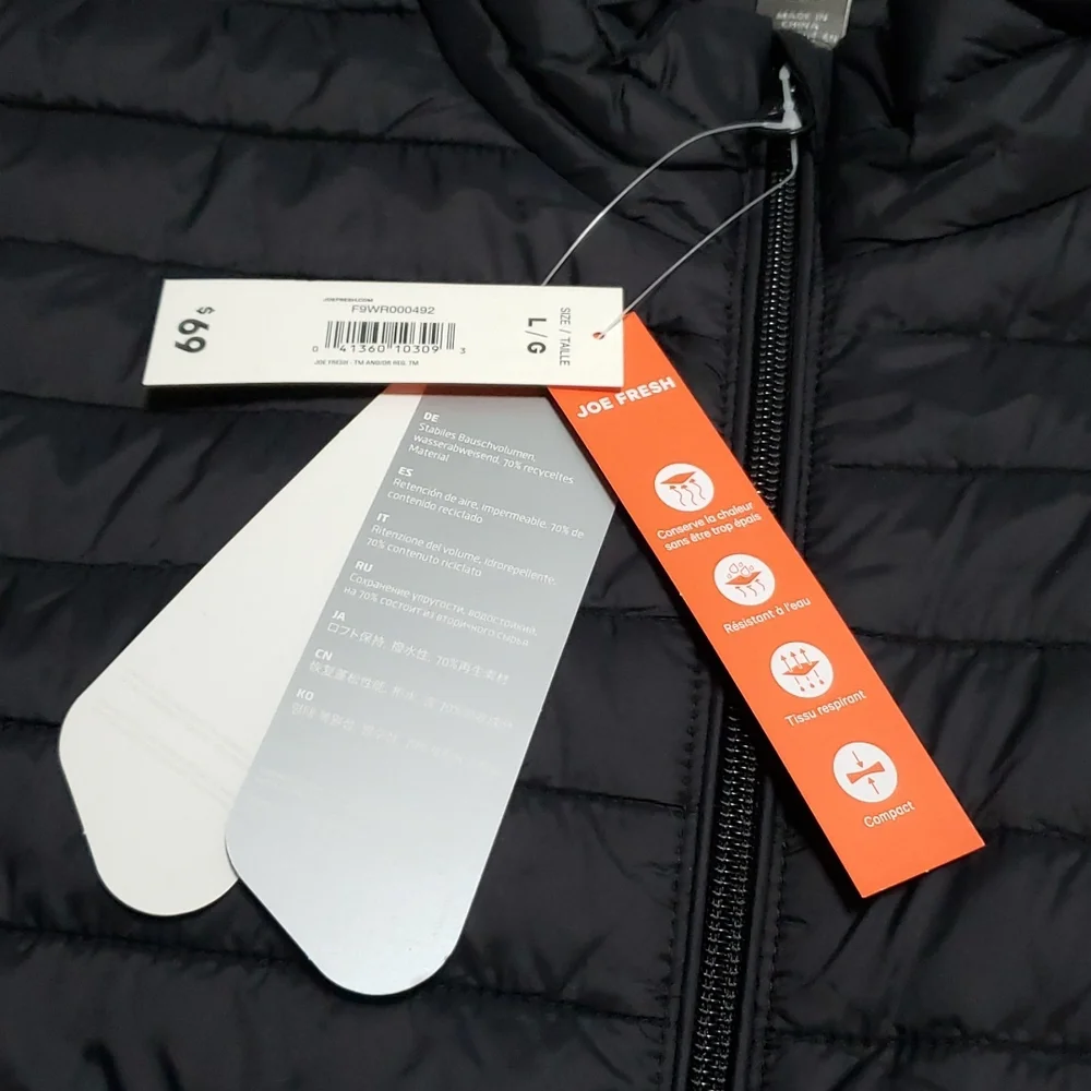 Joe Fresh Lightweight Packable Black Puffer Jacket Size Large - Picture 7 of 14